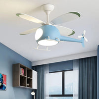 Blue Pink Airplane Children's Room Ceiling Fan Lamp Modern Colorful Helicopter Kids Bedroom Chandelier Cartoon Ceiling Light LED