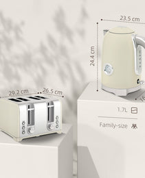 Retro Grey Breakfast Set: 1.7L Rapid-Boil Kettle & 4-Slice Toaster – Vintage Aesthetics with Real-Time Temperature Gauge