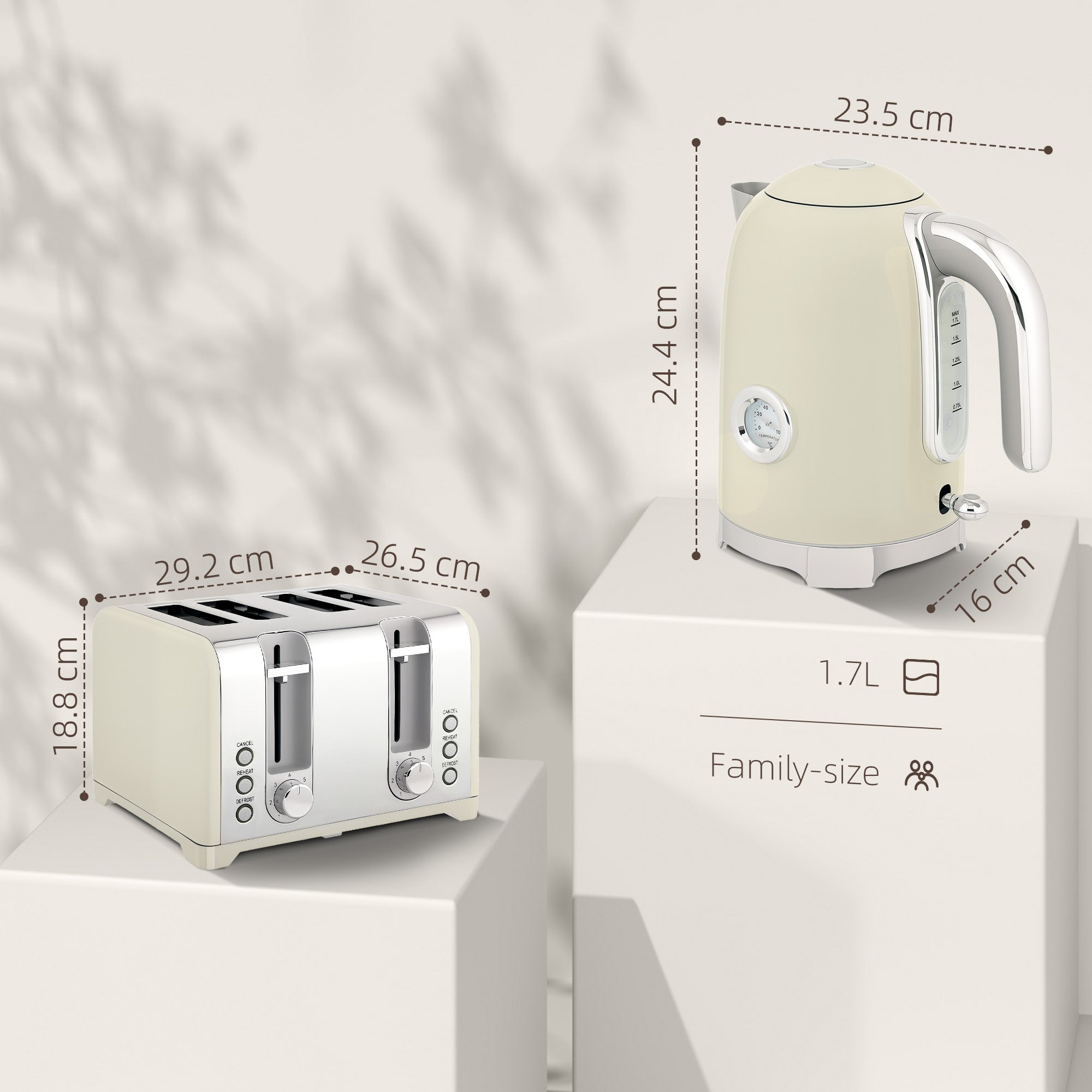Retro Grey Breakfast Set: 1.7L Rapid-Boil Kettle & 4-Slice Toaster – Vintage Aesthetics with Real-Time Temperature Gauge