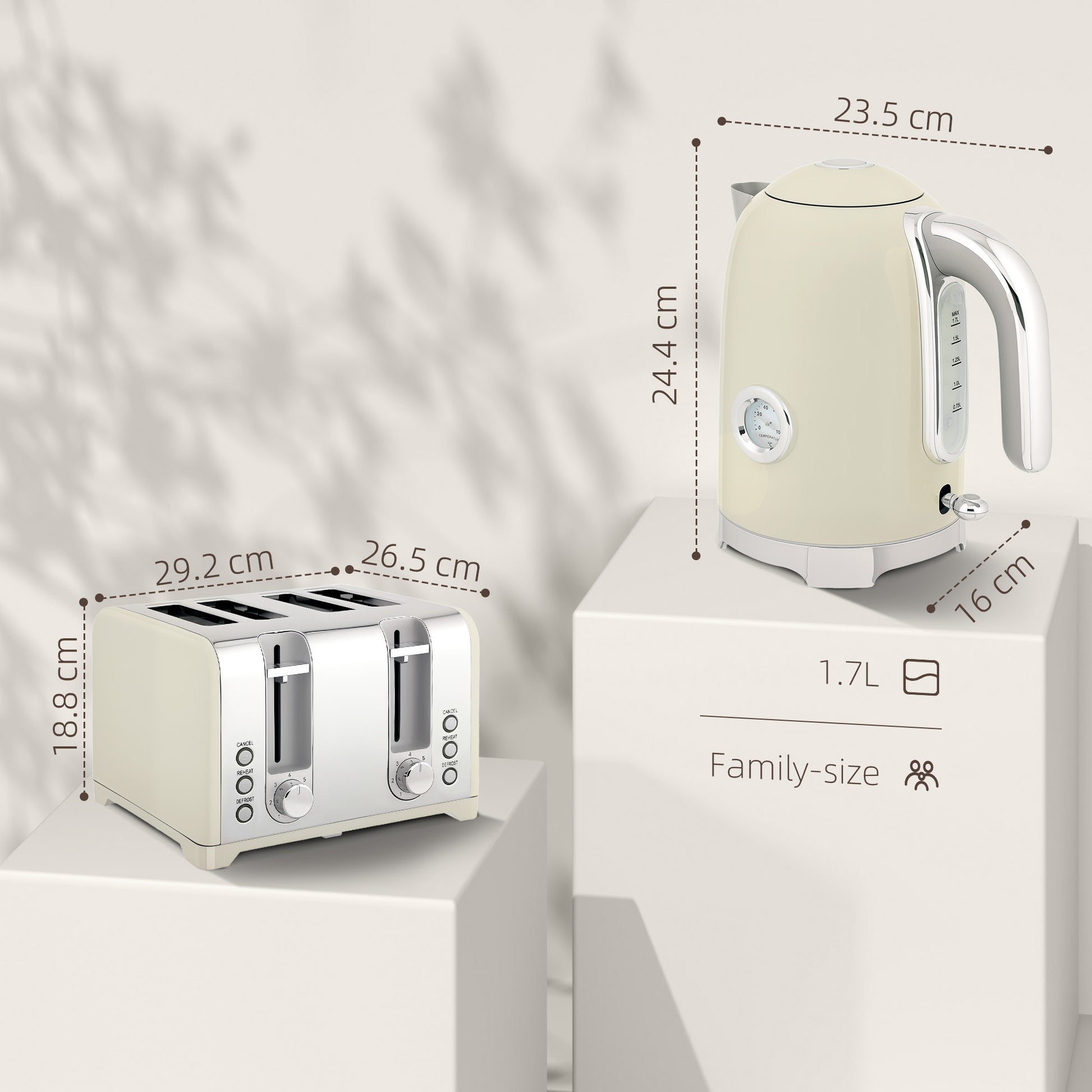 Retro Grey Breakfast Set: 1.7L Rapid-Boil Kettle & 4-Slice Toaster – Vintage Aesthetics with Real-Time Temperature Gauge