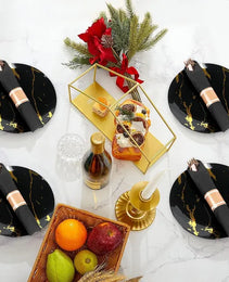 50 Pack Pre Rolled Rose Gold Plastic Silverware Set,Wrapped Plastic Cutlery Set With Napkin Include 50 Forks,50 Spoons,50 Knives And 50 Black Napkins For Party, Wedding
