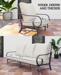 5 Piece Backyard Patio Furniture Set, Outdoor Furniture Set With 2 Rocking Chairs, 3-Seat Sofa, And 2 Ottomans, Beige