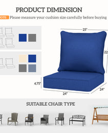 8 Patio Chair Cushions with Seat & Backrest, Fade Resistant Seat Replacement Cushion Set, Navy Blue