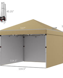 10' X 10' Pop Up Canopy With Sidewalls, Weight Bags And Carry Bag, Height Adjustable Tent For Parties, Beige