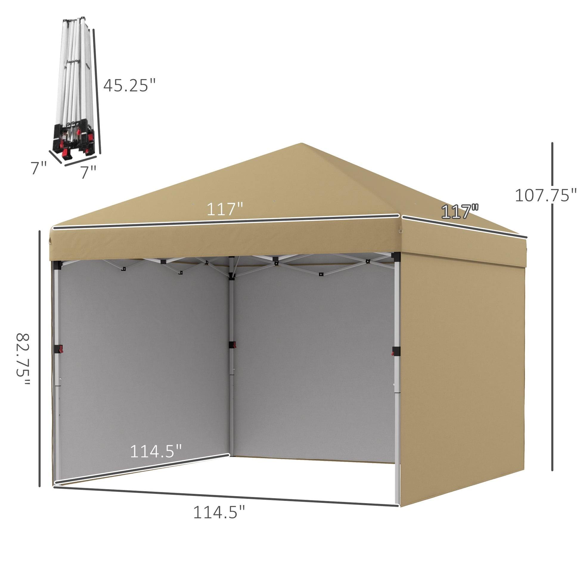 10' X 10' Pop Up Canopy With Sidewalls, Weight Bags And Carry Bag, Height Adjustable Tent For Parties, Beige