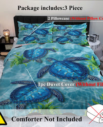 Sea Turtle Pattern Duvet Cover Set 3 Pieces King Size Soft Bedding Set With 2 Pilowcases With Zipper Closure For Home Bedroom For All Seasons