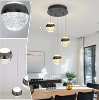 Modern Crystal Pendant Lighting Gold Globe Pendant Light Fixture, Mid Century Chandelier 3-Light Hanging Fixture for Kitchen Island,Globe Chandeliers for Dinning Room Bedroom