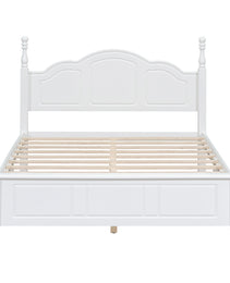 Full Size Wood Platform Bed Frame,Retro Style Platform Bed With Wooden Slat Support,White