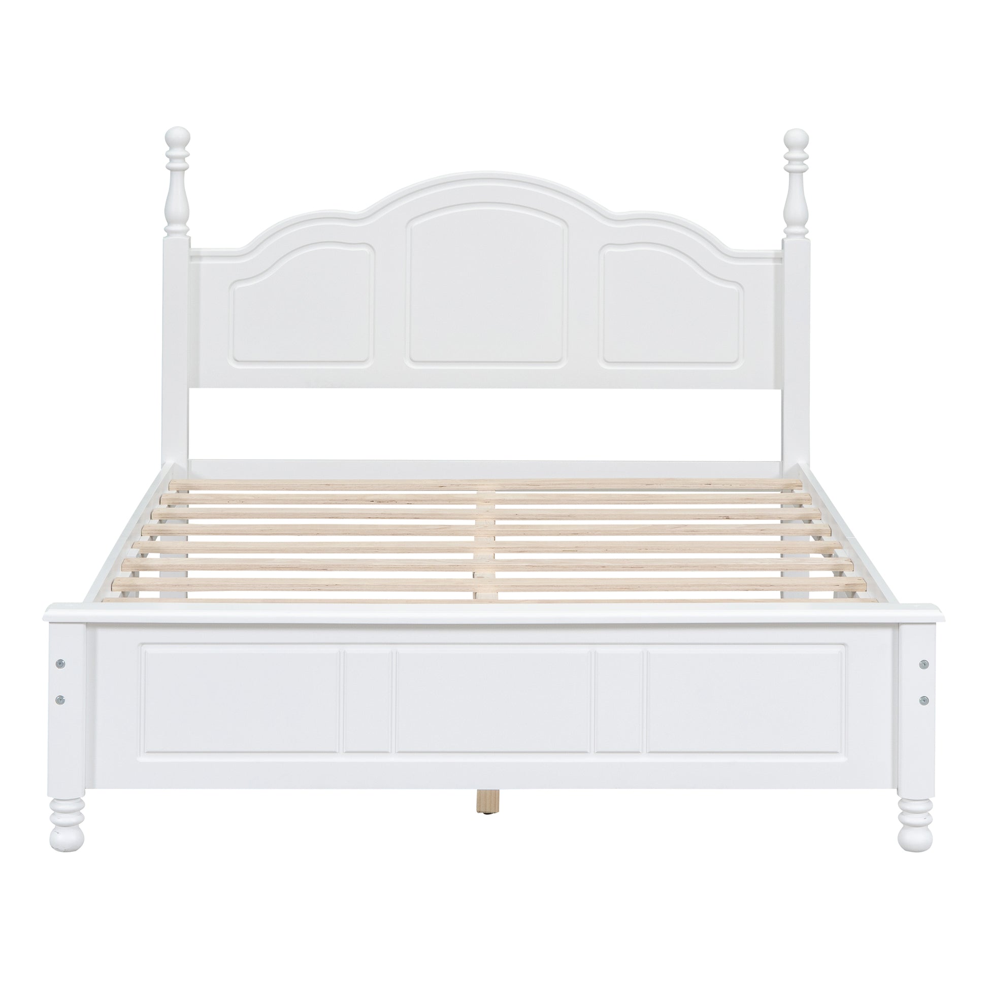 Full Size Wood Platform Bed Frame,Retro Style Platform Bed With Wooden Slat Support,White