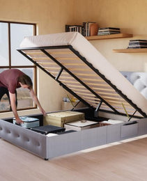 Queen Size Bed Frame With Storage - Lift Up Storage Bed With Modern Wingback Headboard, USB Ports