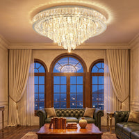 23.6" Modern Crystal Chandeliers LED Dimmable Flush Mount Ceiling Chandeliers for Living Room Entrance Foyer Bedroom Silver