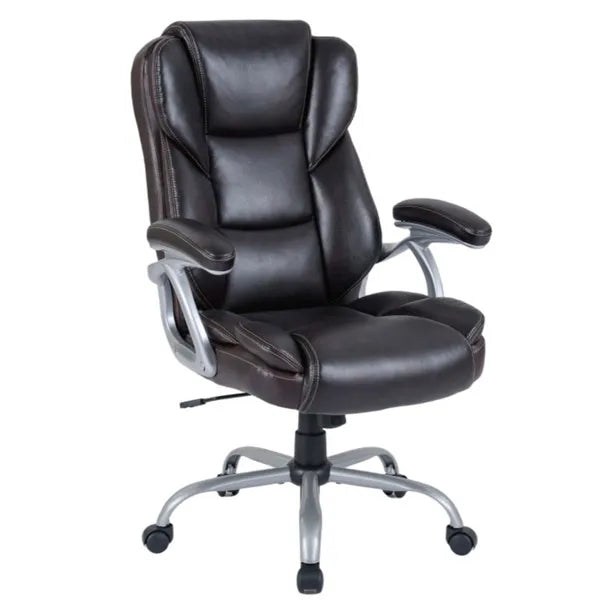Ergonomic Executive Office Chair With Contoured Backrest, Adjustable Height & Recline For Home Office-Brown