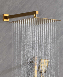 Shower System With Shower Head, Hand Shower, Slide Bar, Bodysprays, Shower Arm, Hose, Valve Trim, And Lever Handles