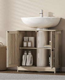 Bathroom Vanity Cabinet, Under Sink Bathroom Cabinet with 2 Doors and Adjustable Shelf, Weathered Gray Oak