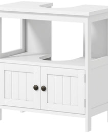Kleankin Pedestal Sink Storage Cabinet, Bathroom Under Sink Cabinet With 2 Doors And Open Shelf, Bathroom Vanity, White