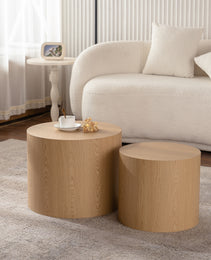 Nesting Coffee Table Set Of 2 Round Wooden Coffee Tables Circle Modern Table For Small Space Living Room Bedroom Accent End Side Table
