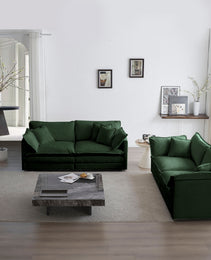 2  Piece Living Room Set , 2 Pieces Upholstered Loveseat And Couch For Home Office Lounge,  Sofa Set Of 2, 2-Piece 2-2 Seat Couch Set For Living Room ,Green Chenille