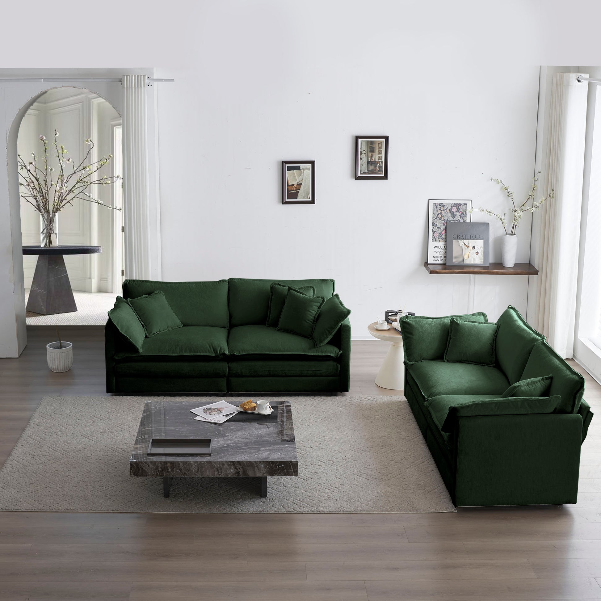 2  Piece Living Room Set , 2 Pieces Upholstered Loveseat And Couch For Home Office Lounge,  Sofa Set Of 2, 2-Piece 2-2 Seat Couch Set For Living Room ,Green Chenille