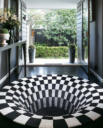 3D Vortex Carpet Black White Grid Bottomless Hole Illusion Rug Living Room Bedroom Anti-Slip Floor Mats Home Fashion Carpet Rugs