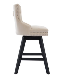 Swivel Velvet Barstools With Button Tufted Decoration And Wooden Legs, And Chrome Nailhead Trim, Leisure Style Bar Chairs,Bar Stools, Set Of 2  Beige,SW1860BG