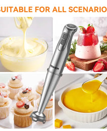 TENKER 1100W Immersion Hand Blender, Stainless Steel Stick Blender With 12-Speed & Turbo Mode, 5-in-1 Handheld Blender With 600ml Mixing Beaker With Lid, 500ml Chopper, Whisk, Milk Frother, BPA-Free