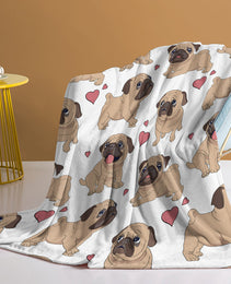 1pc Cute Cartoon Lapdog Heart Pattern Cute Pet Style Soft And Skin Friendly Blanket Cover Blanket Casual Blanket