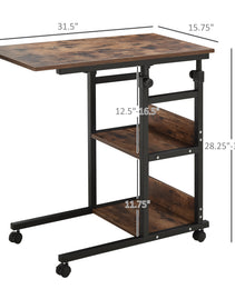 Mobile Nightstand Adjustable 3-Tier C-Shaped Side Table With Casters