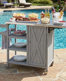 Foldable Outdoor Kitchen Island Patio Kitchen Island Outdoor Kitchen Cart Portable Prep Station With Lockable Wheels, Storage Cabinet And Towel Rack For Patio And Outdoor, Grey