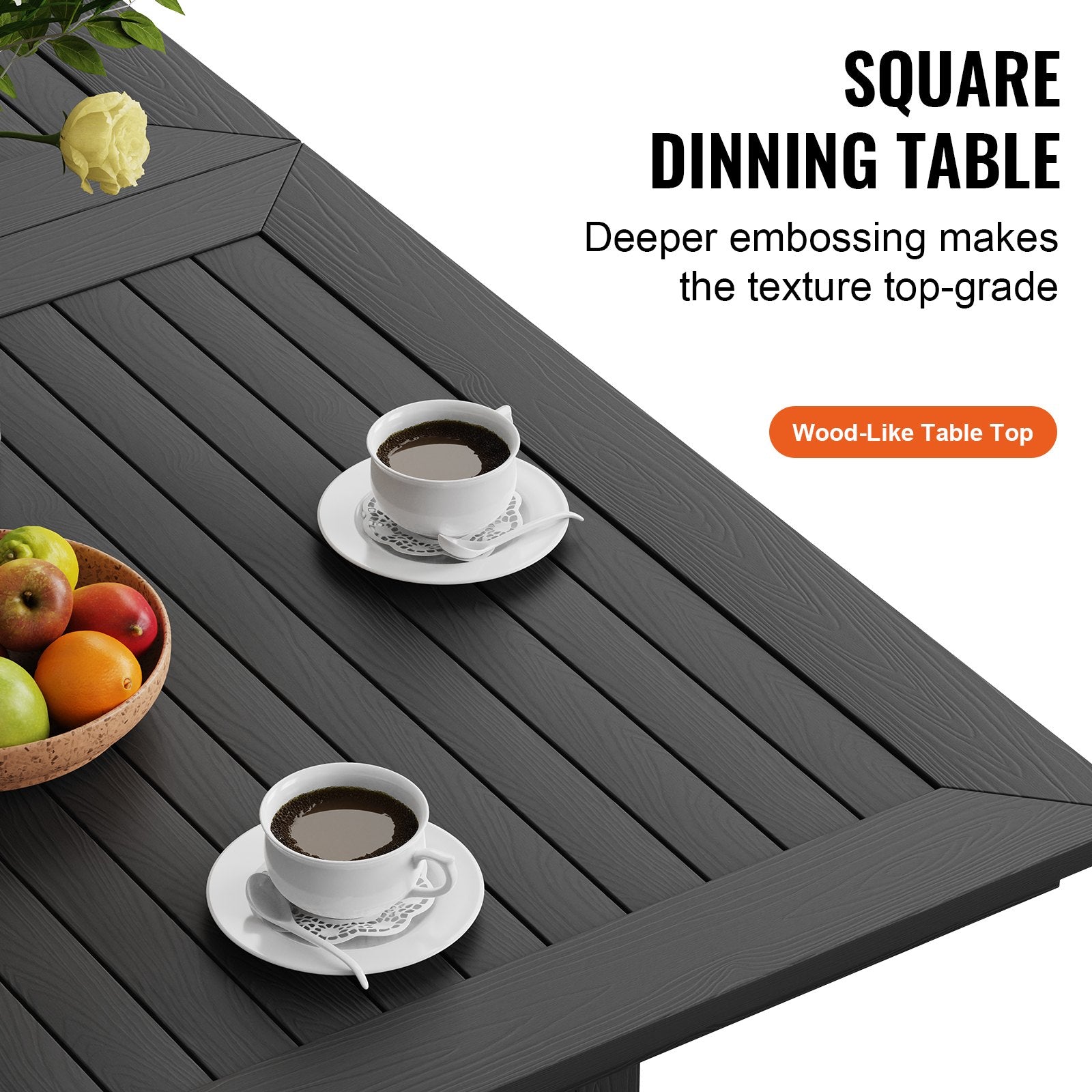 7 Pieces Patio Dining Set, Outdoor Rectangle Furniture Table And Chairs Set, All Weather Garden Furniture Table Sets, HIPS Patio Conversation Set, For Lawn, Deck, Backyard, Poolside, Black