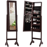 Mirrored Standing Jewelry Armoire Cabinet With LED Lights - CJDS