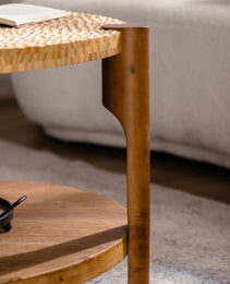 Round Coffee Table With Solid Wood For Living Room, 2-Tier Round Coffee Table With Storage Shelf, Mid Century Modern Coffee Table , Home Small Space, Easy Assembly
