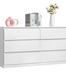 6 Drawer Double Dresser For Bedroom, Wide Storage Cabinet For Living Room Home Entryway, White