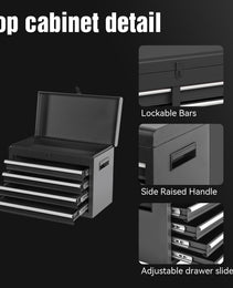 Tool Chest, 5-Drawer Rolling Tool Storage Cabinet With Detachable Top Tool Box, Liner, Universal Lockable Wheels, Adjustable Shelf, Locking Mechanism, Metal Tool Cart For Garage Workshop