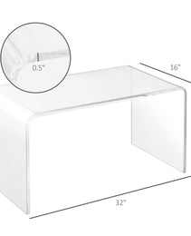 32  Clear Acrylic Coffee Table, 0.5In Thick C-Shape Waterfall End Coffee Table, Multipurpose Lucite Tea Table For Living Room