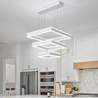 Modern LED Chandeliers Adjustable Hanging White Pendant Light Fixture 3 Ring Flush Mount Chandeliers for Bedroom,Kitchen,Island Cafe