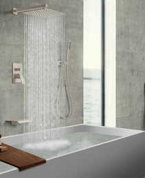Male NPT Brushed Nickel Shower System, 12 Inch Shower Fixtures Rain Shower Head With Handheld Shower Spray, Wall Mount[Unable Ship Weekends, TK/TEMU Only For Pickup]