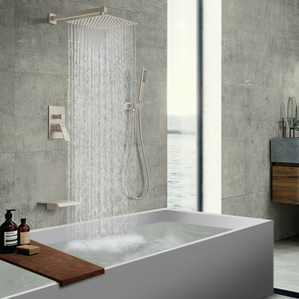 Male NPT Brushed Nickel Shower System, 12 Inch Shower Fixtures Rain Shower Head With Handheld Shower Spray, Wall Mount[Unable Ship Weekends, TK/TEMU Only For Pickup]