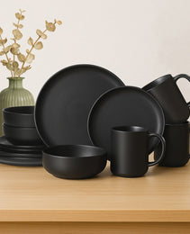 12-Piece Stoneware Dinnerware Sets With Mugs   Microwave & Dishwasher Safe    Non-Toxic Dinner Plates Bowls Set   Stackable Matte Glaze Kitchenware For 3,Black