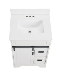 24 Bathroom Vanity With Single Sink Combo, Farmhouse Undermount Bathroom Sink Cabinet With Sliding Barn Doors And 2 Drawers, Freestanding Bathroom Vanities,White