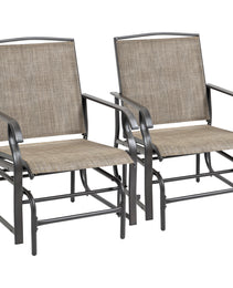 2 Piece Glider Set, Outdoor Swing Chairs, Patio Rocking Armchairs with Breathable Mesh Fabric, Steel Frame for Garden, Backyard, Patio, Dark, Brown/Khaki