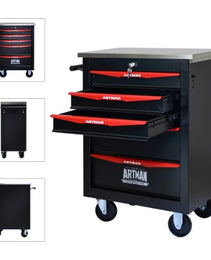 5 Drawers Multifunctional Tool Cart With Wheels,Metal Rolling Tool Cart Storage For Garage Workshop Warehouse Repair Shop--With Stainless Steel Roof- BLACK RED