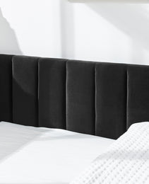 Full Size Upholstered Tufted Bed Frame, Sofa Bed Frame With Comfortable Backrest And Armrests, Full Size Bed For Bedroom, Living Room,Velvet-Black 81x60x29.5