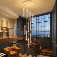 35-Light Long Large Modern Led Crystal Chandeliers Modern Spiral Chandeliers High Ceilings Chandelier for Staircase Foyer Chrome