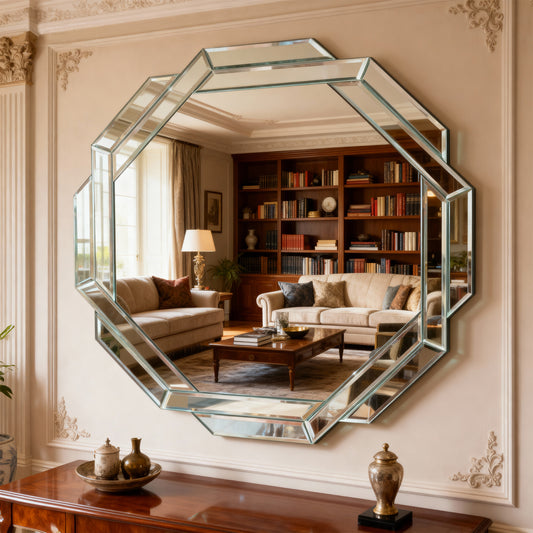 29.92 Inch Octagonal Living Room Mirror, Beveled Edge Frameless Wall Mirror For Wall Decor, Bathroom, Dining Room And Hallway