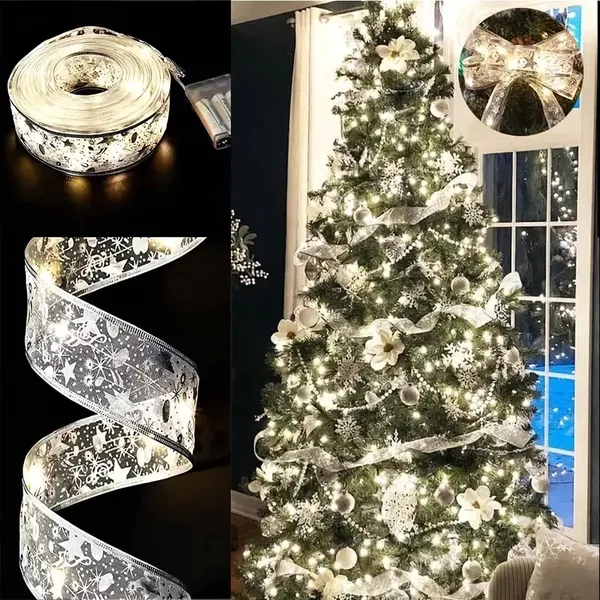 Silvery warm-tone Christmas tree ribbon