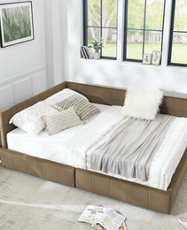Queen Size Storage Upholstered Tufted Bed Frame, Sofa Bed Frame With Comfortable Backrest And Armrests, Queen Size Bed For Bedroom, Living Room,Velvet, BROWN 85.5x64.5x29.5