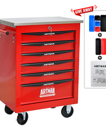 6 Drawers Multifunctional Tool Cart With Wheels,Metal Rolling Tool Cart Storage For Garage Workshop Warehouse Repair Shop--With Stainless Steel Roof- Red&Black