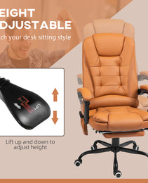 7-Point Vibrating Massage Office Chair High Back Massaging Office Desk Chair With Lumbar Support, Footrest, Light Brown