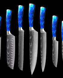 8-inch Chef Knife with Blue Resin Handle