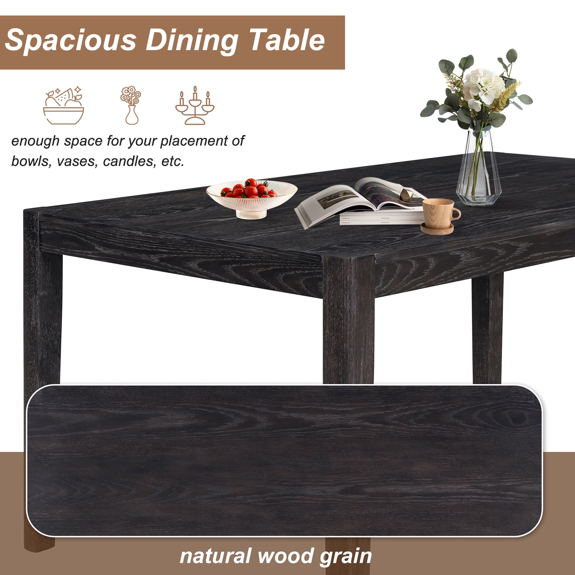 TREXM 7-Piece Retro Dining Table Set For 6  1 Rectangular Wood Dining Table Set For 6 With Upholstered Chairs For Dining Room And Kitchen  Espresso